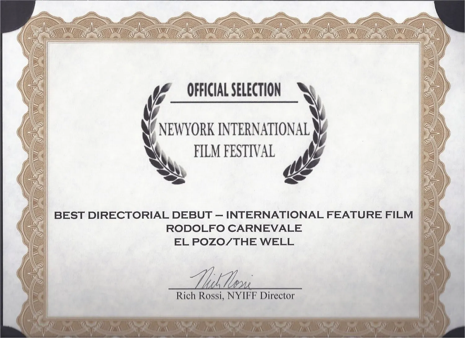 Certificado: Mejor debut en dirección
