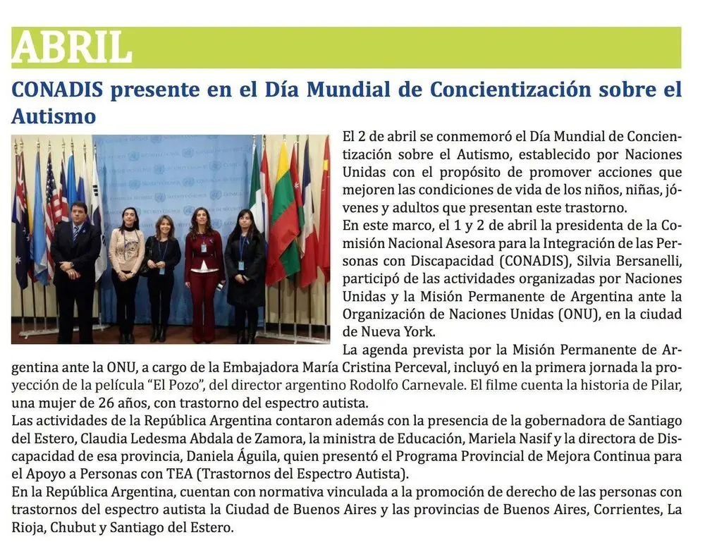Publicación sobre una actividad del Día Mundial de Concienciación sobre el Autismo en Naciones Unidas